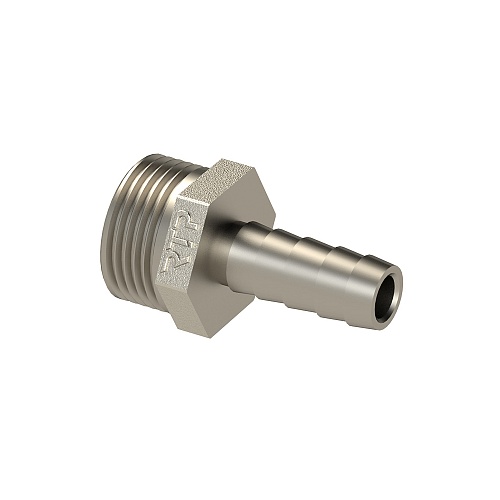 Штуцер для шланга, латунь, наружная резьба 14х1/2", никель, RTP